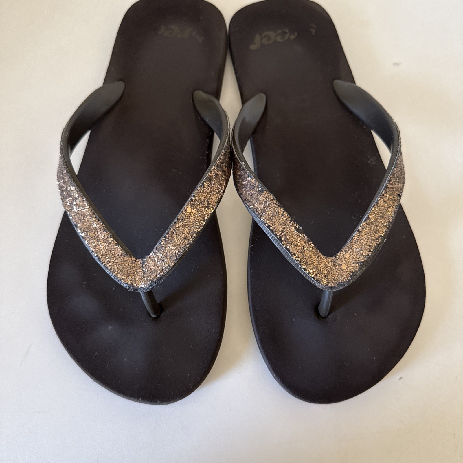 Reef Women’s Flip Flops Slip-On Sandals, Size 8 Sparkle Brown Gold Tone Casual