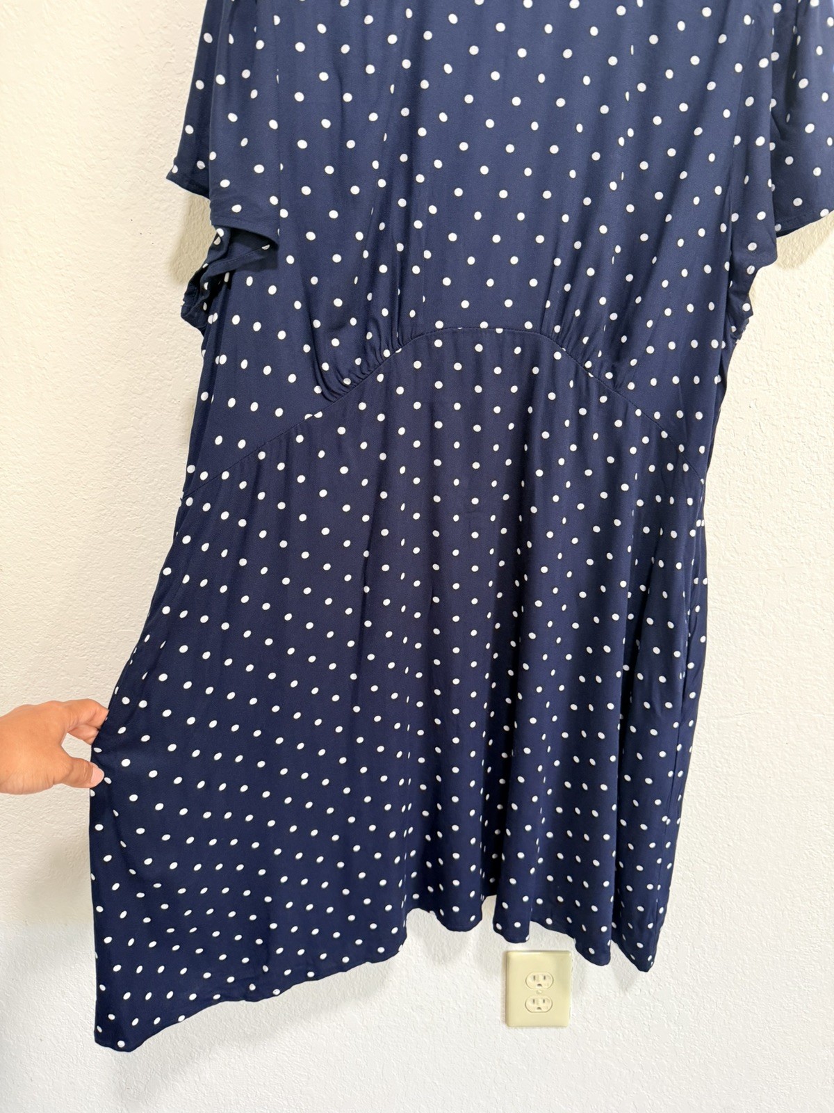 OLD NAVY Blue White Polka Dot Short Sleeve Empire Waist Dress Plus 2XL