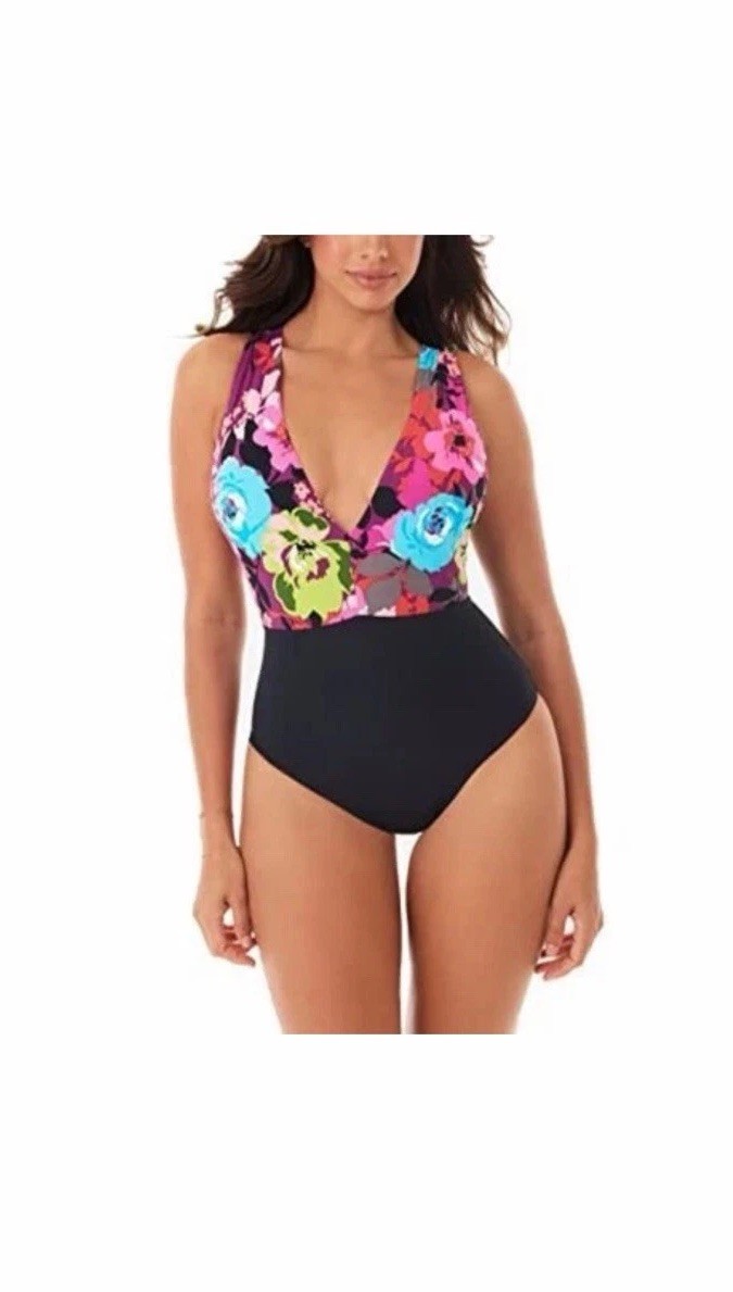 Skinny Dippers By Miraclesuit Flower Shop Godiva 1-pc Swimsuit. Sz L. NWT!