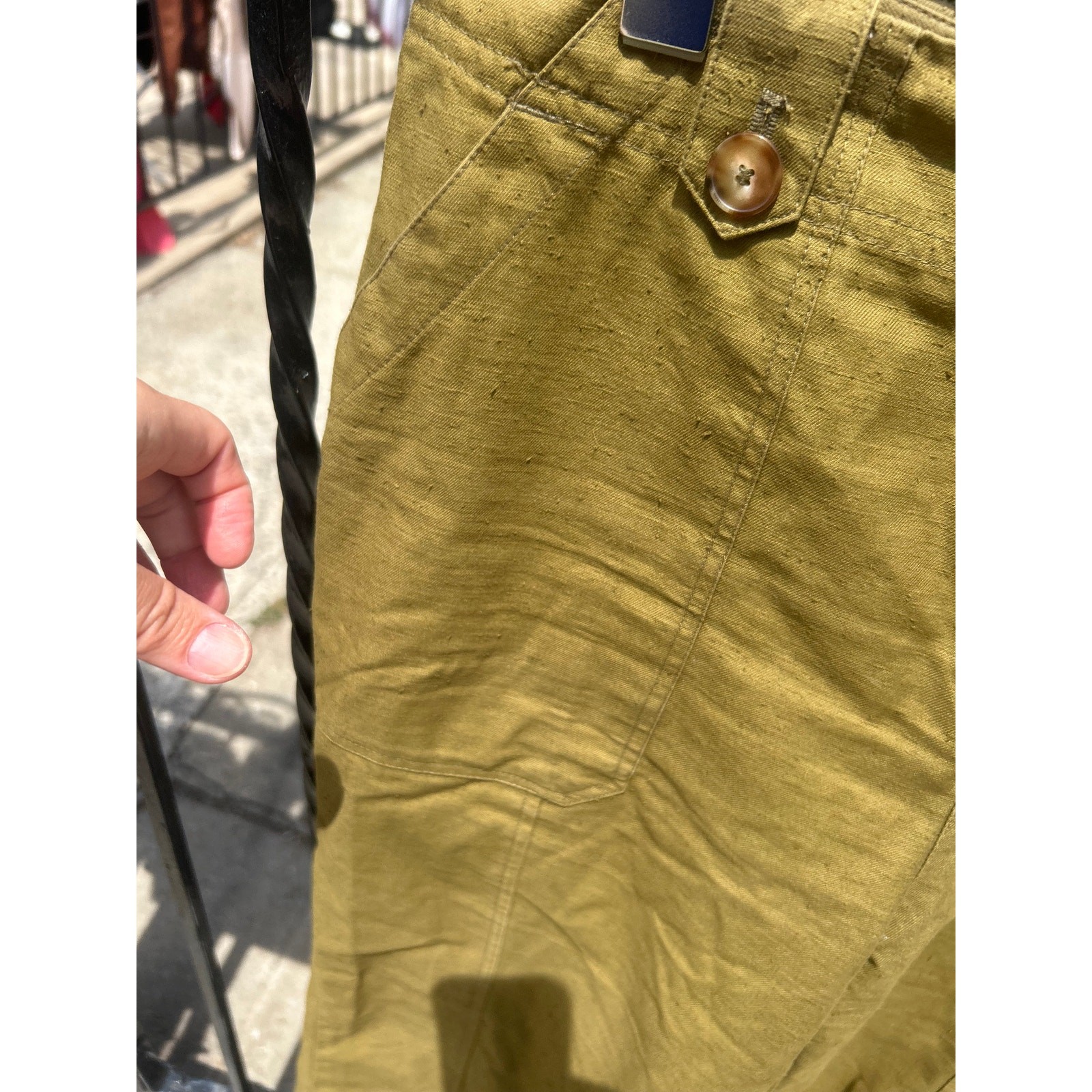 Sézane Romain Straight-Leg Textured Trousers in Khaki (Olive Green)