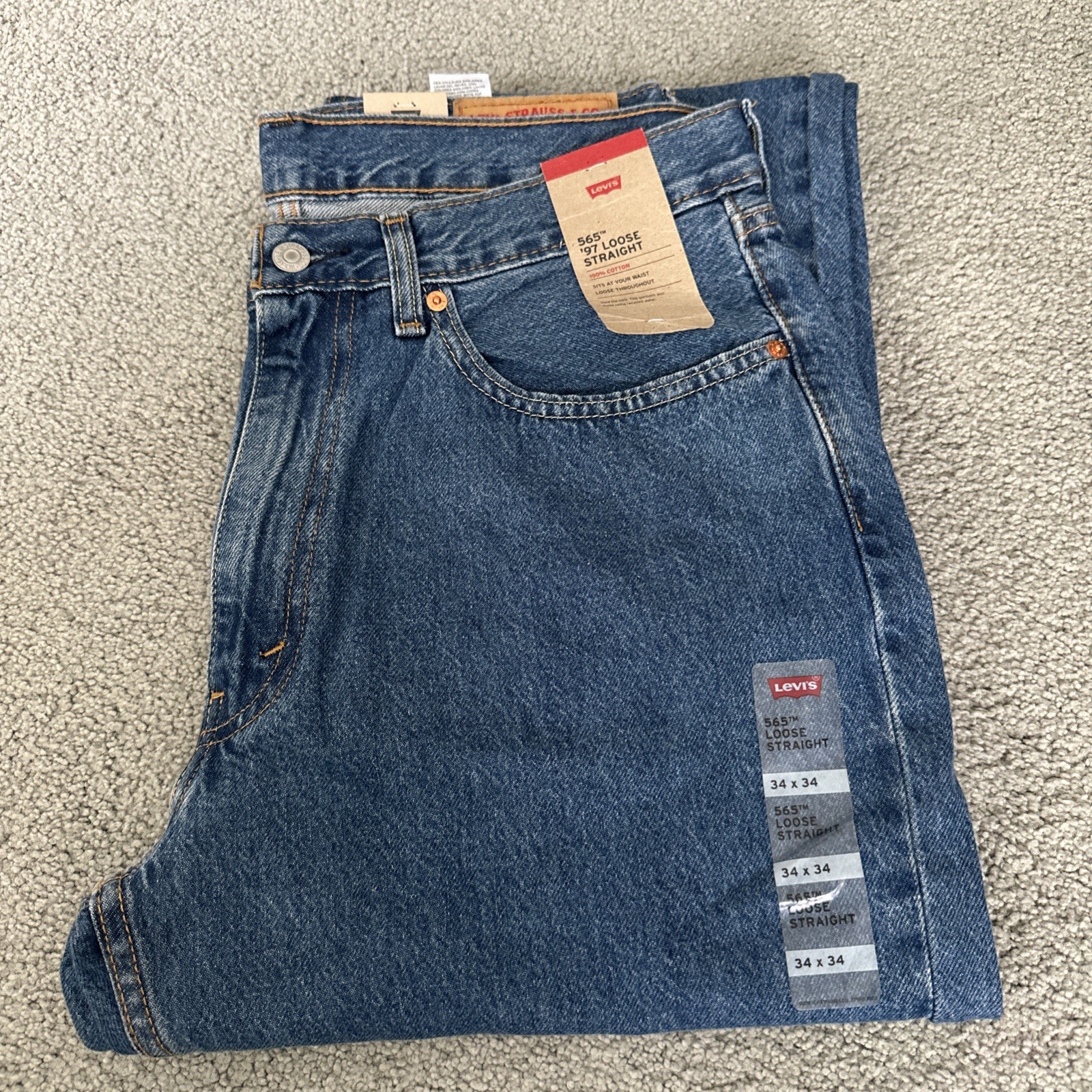 Levi’s 565 97 Loose Straight Fit Cotton Denim Men’s Sz. 34W x 33L See Desc New