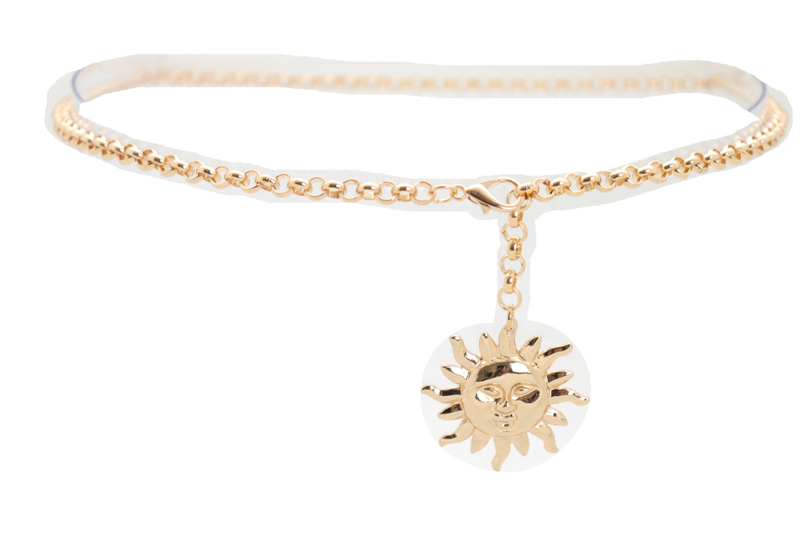 Women Gold Color Metal Chain Links Narrow Belt Adorable Style Sun Charm XS S M