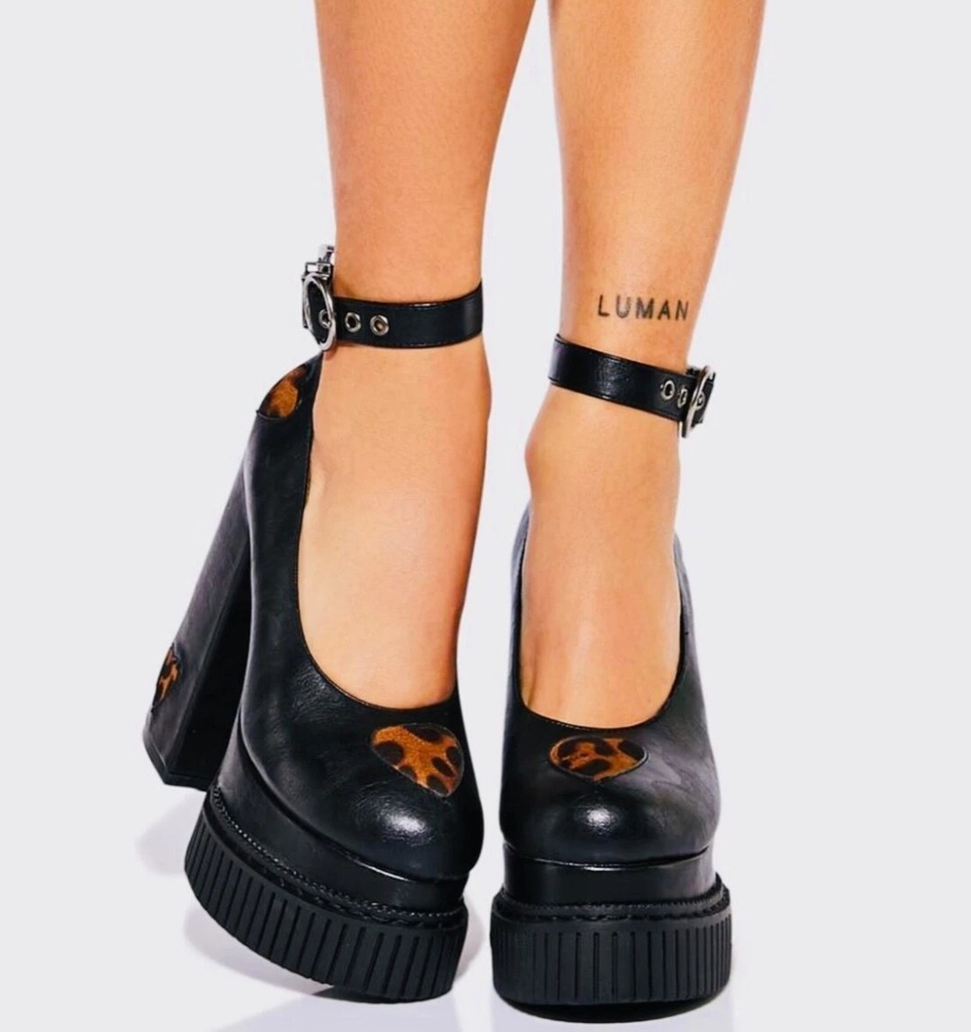 Lamoda Own The Night Black leopard heart Creeper Platform Heel goth punk y2k 11