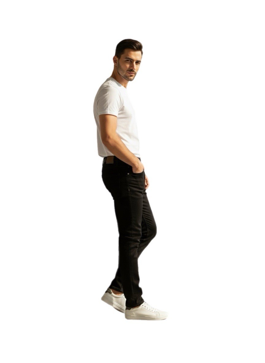 Men’s Black Slim Fit Stretch Jeans Classic Straight Cut Denim Pants