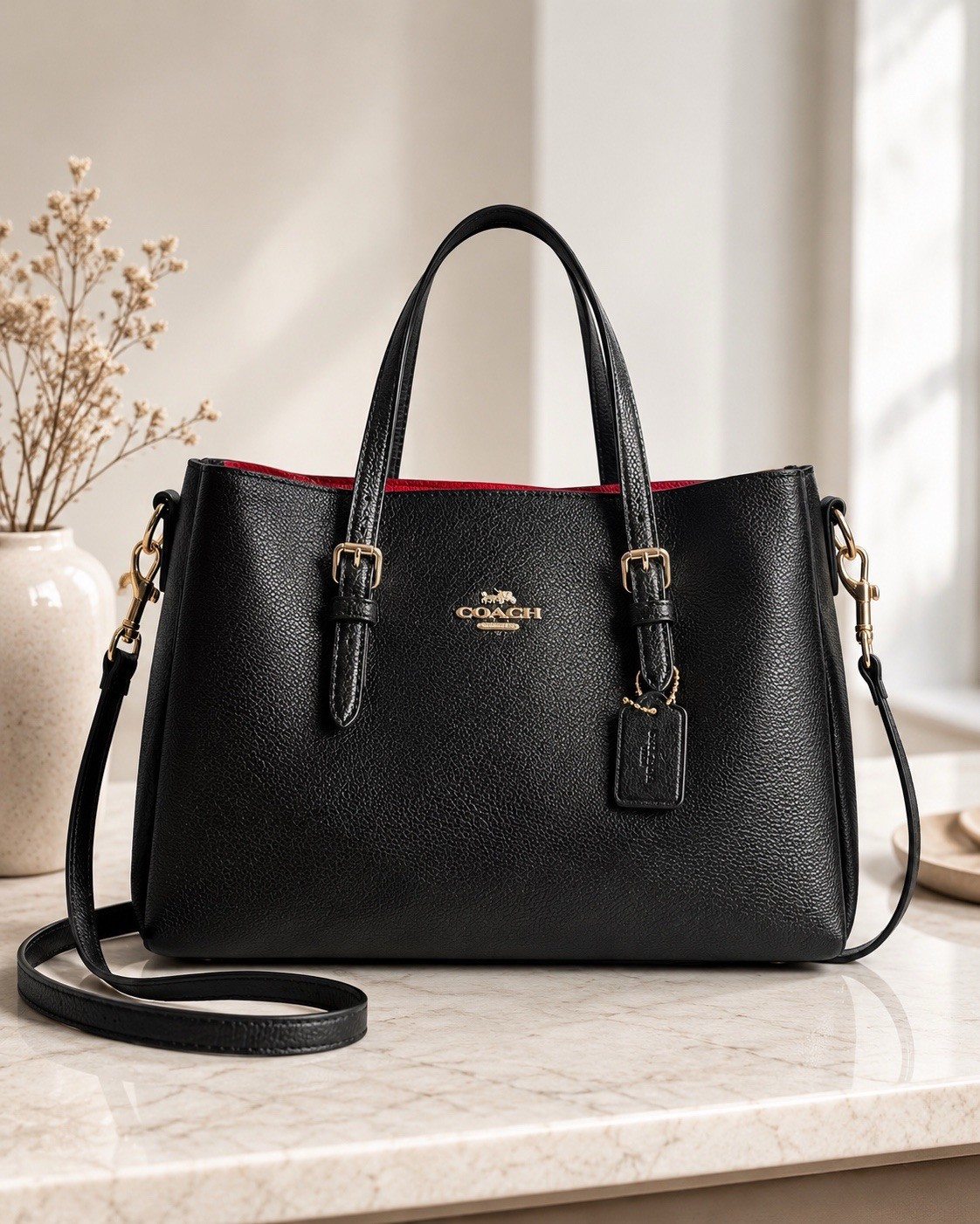 Coach Mollie Small Black Leather Tote Shoulder Handbag