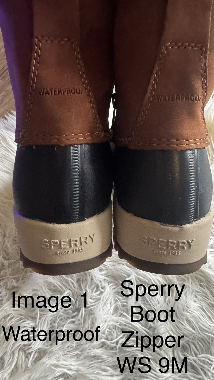 Sperry Saltwater Waterproof Wool Ankle Rain Boots Brown/Black 9M