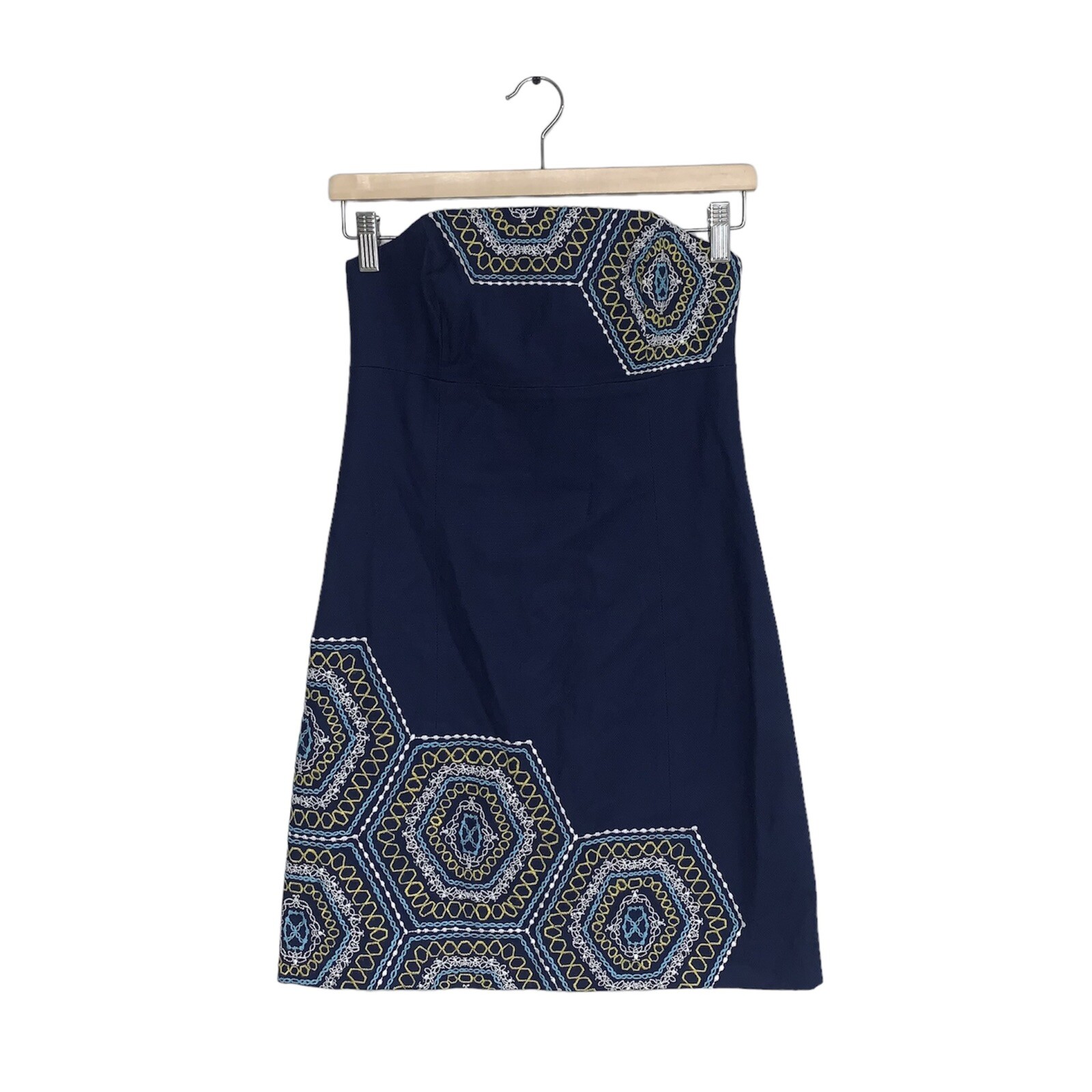 Lilly Pulitzer Honeycomb Home Bowen Strapless Dress Embroidered Navy Blue Size 0