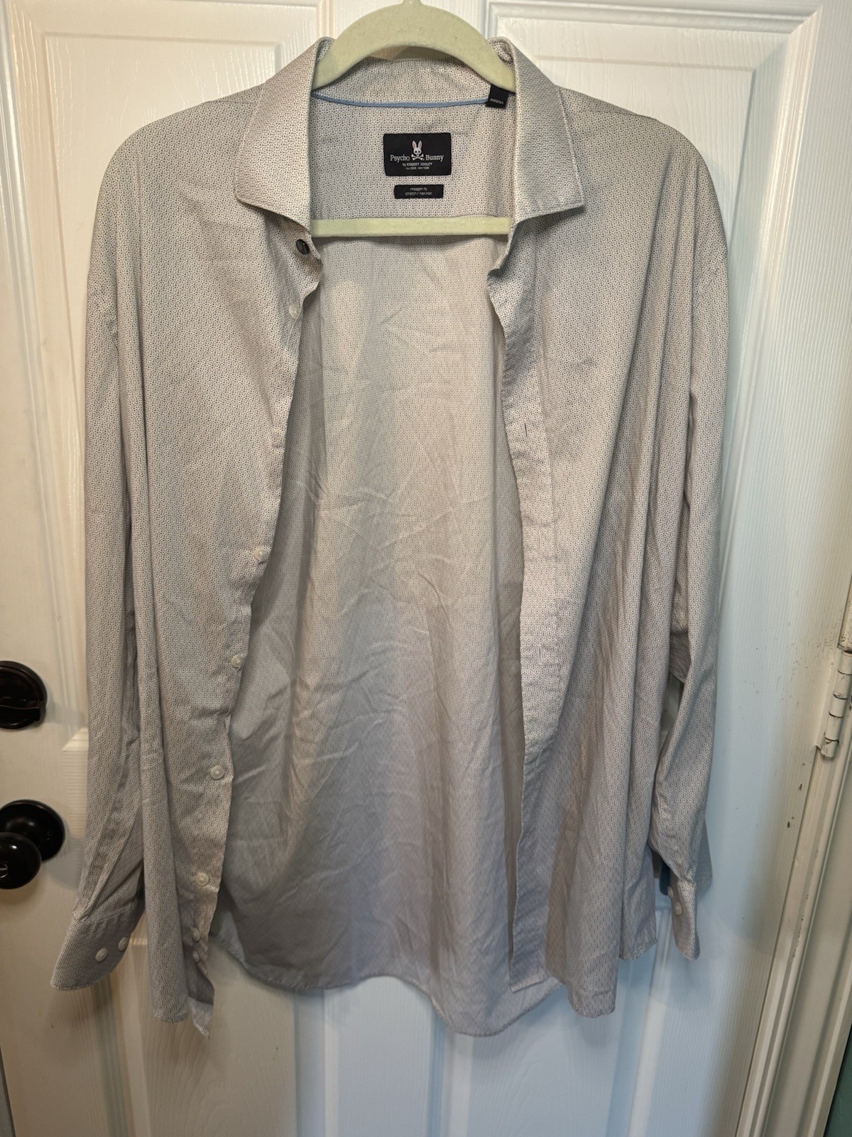 Psycho Bunny Modern Fit Stretch Non Iron Gray Sleeved Button-Down 16 1/2 32/33