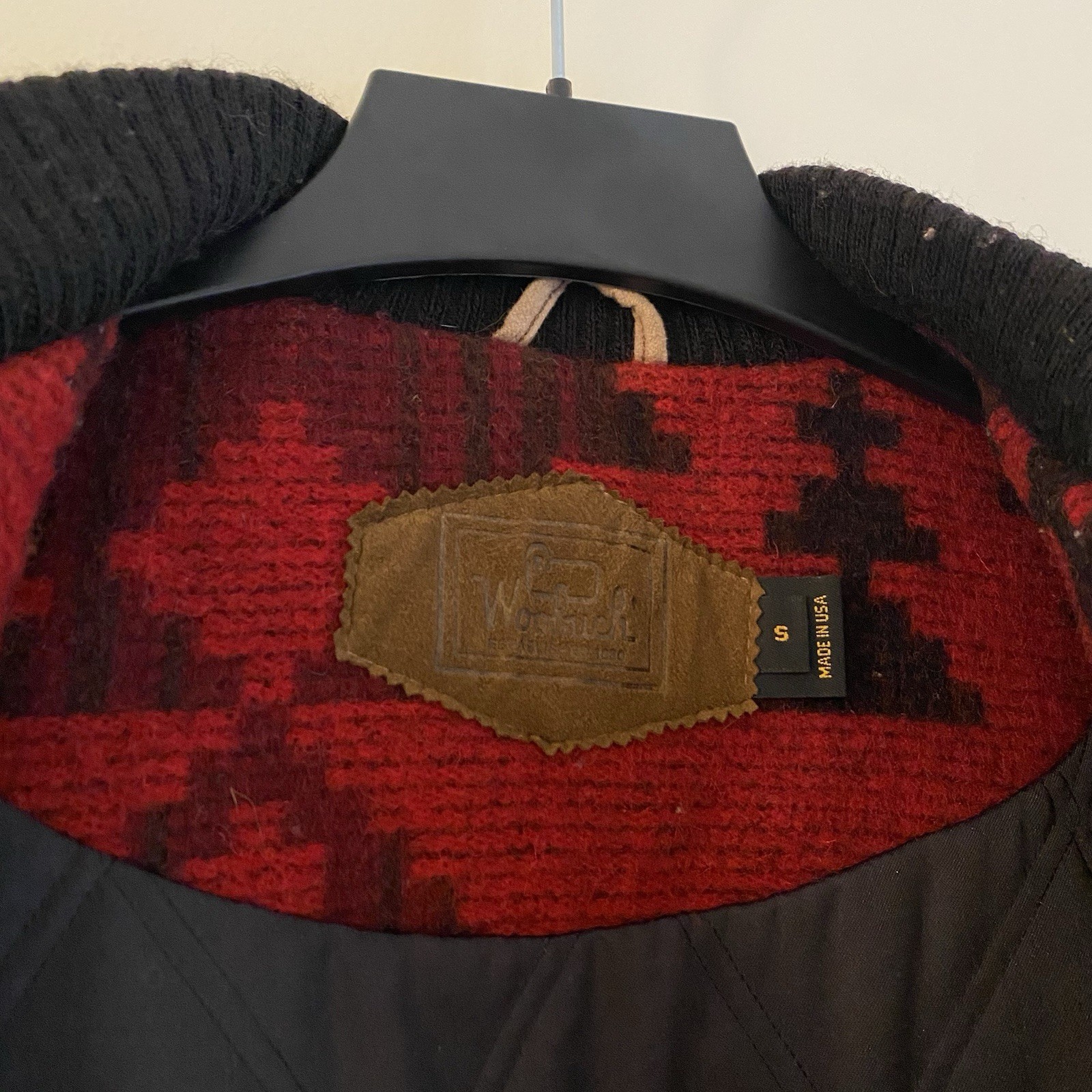 Vintage 90s Woolrich Aztec Jacket Bomber Wool Small USA Southwestern Leather 80s