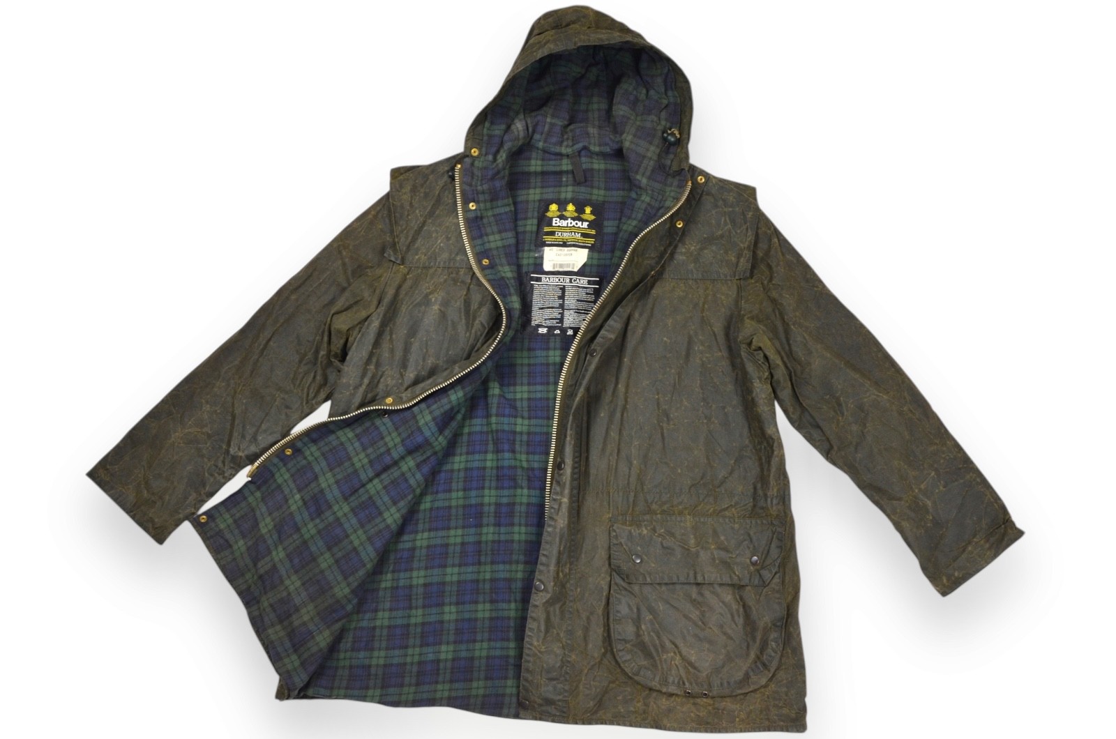Barbour Lined Durham Jacket Men’s Wax Green A5 Hood England Size C42/107cm