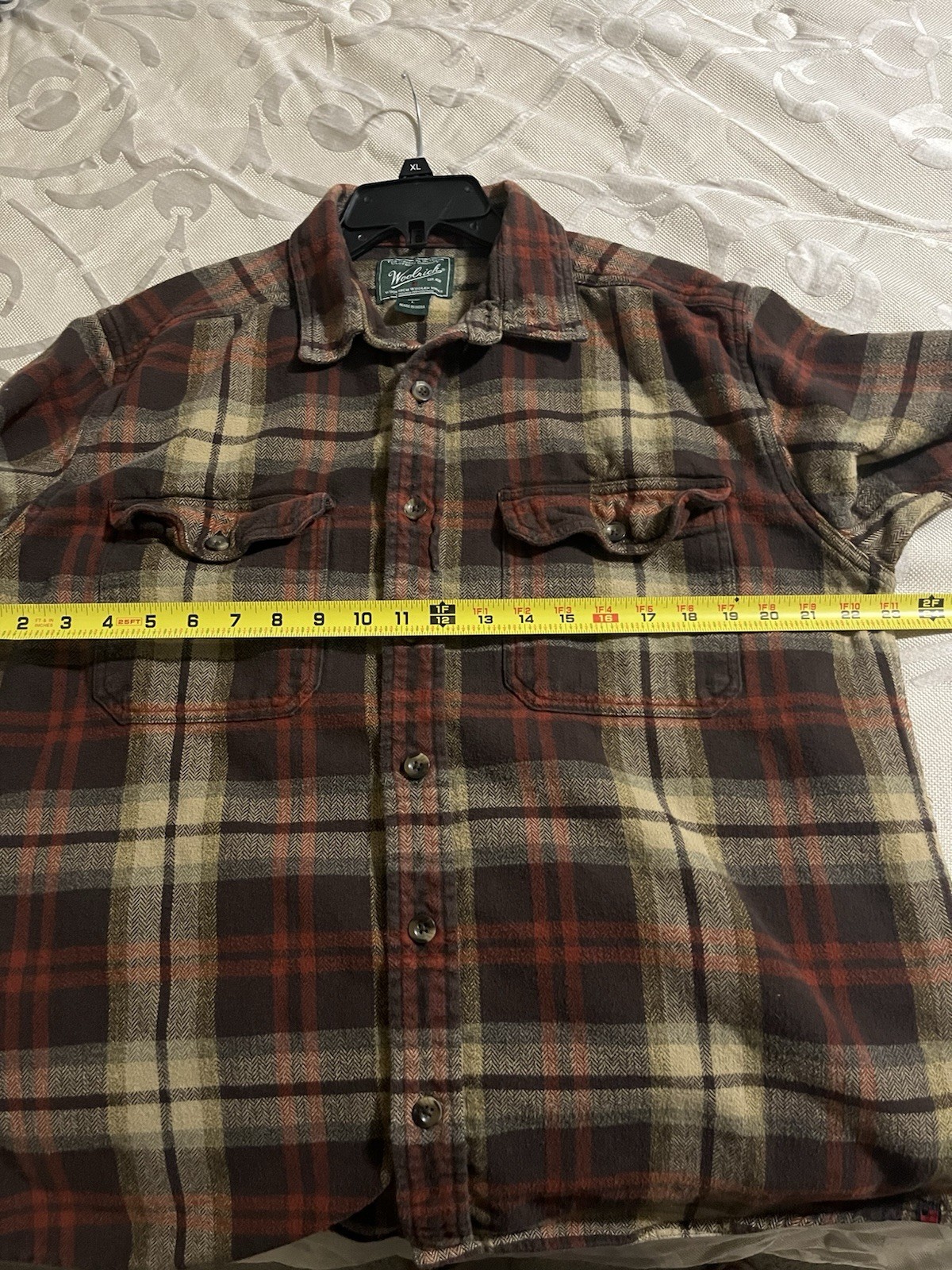 Woolrich 6111 Heavy Brown Cotton Flannel Shirt Jacket Men’s Large Elbow Pads