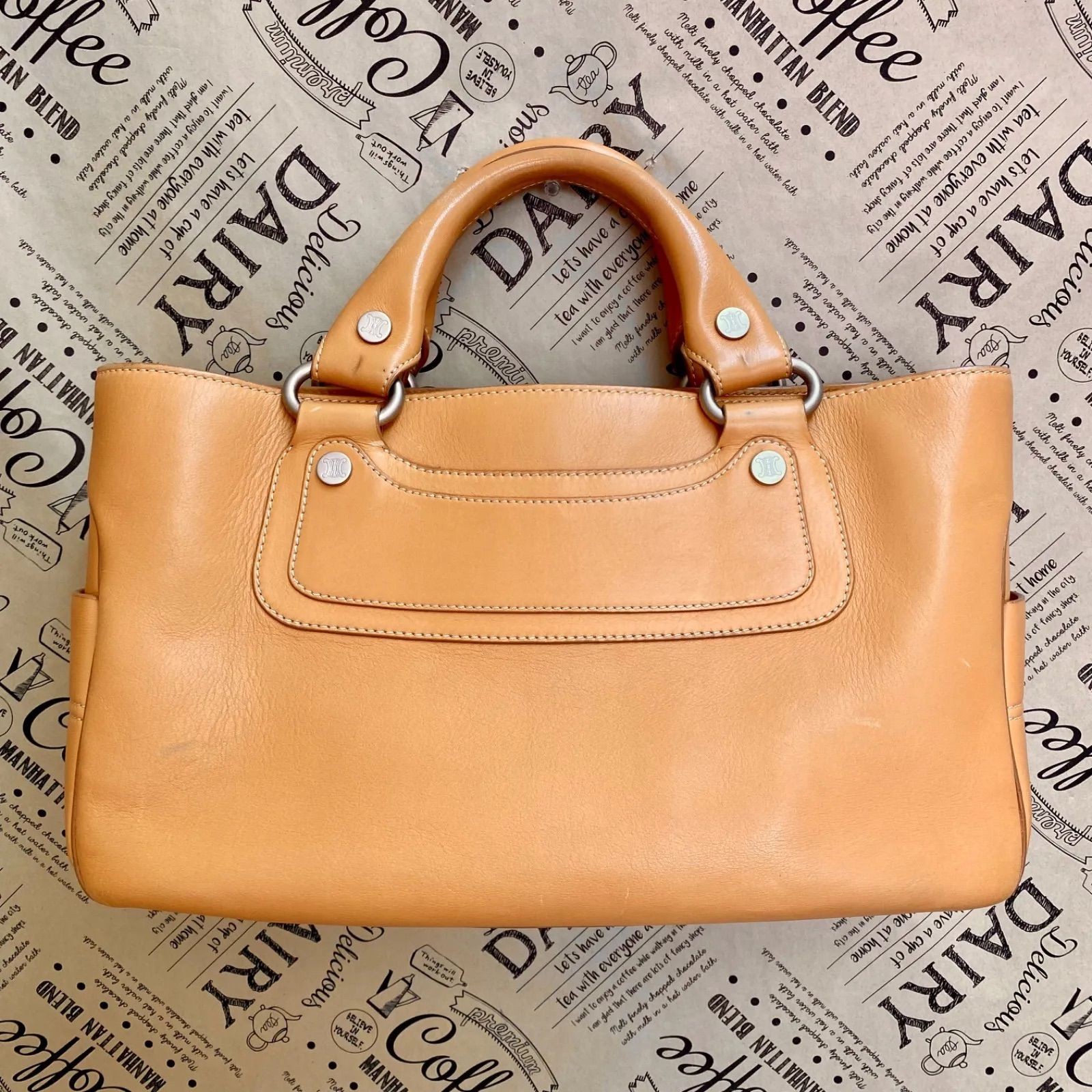 CELINE Hand Bag Tote Purse Boogie Leather Beige Authentic from JAPAN