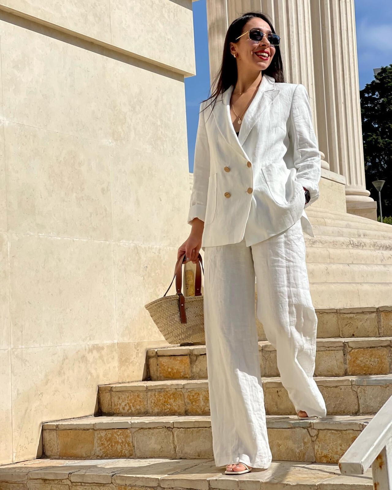 White Linen Women Suits 2 Pcs Double Breasted Peak Lapel Office Lady Outfits
