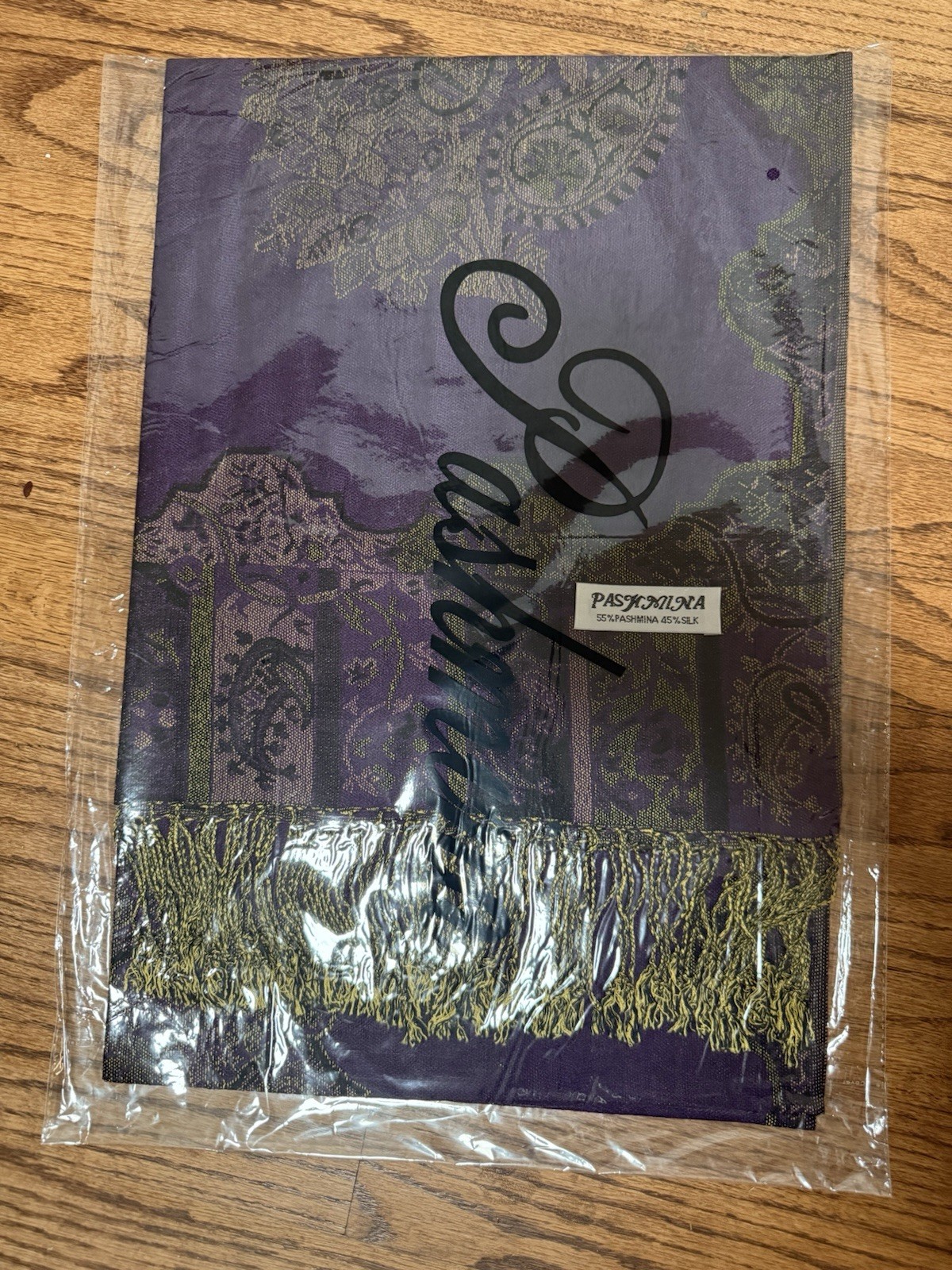 Pashmina Silk Scarf 55% Pashmina 45% Silk Purple Plum Ornate Fringe New