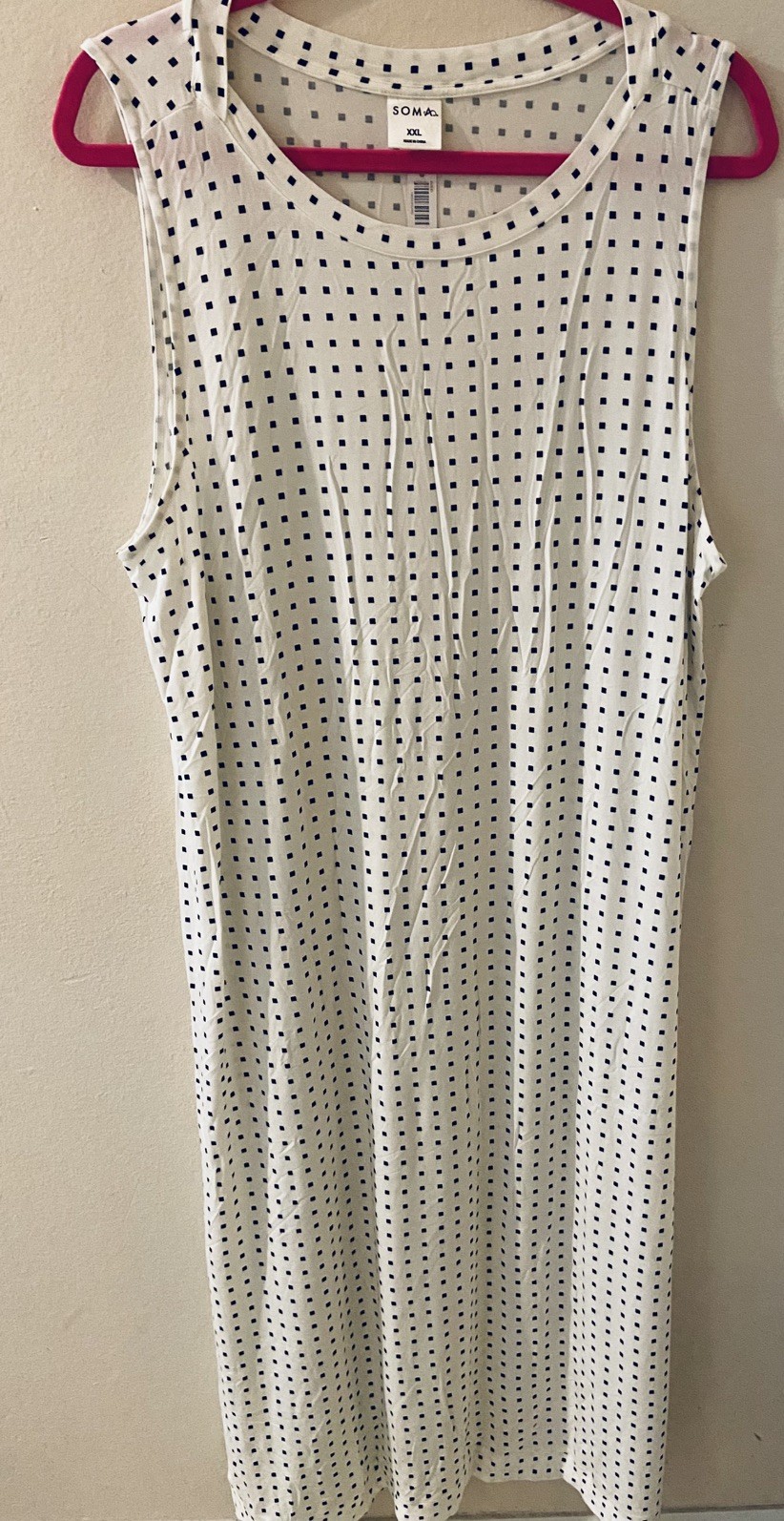 NWT SOMA XXL Long Maxi Cool Nights Nightgown Sleep Shirt Black White Square Dots