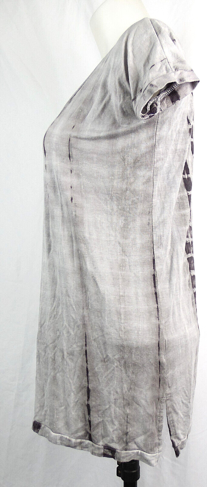 Oh Concept Gray Tie-Dye Short Sleeve V-Neck Viscose T-Shirt Top Women’s S/M
