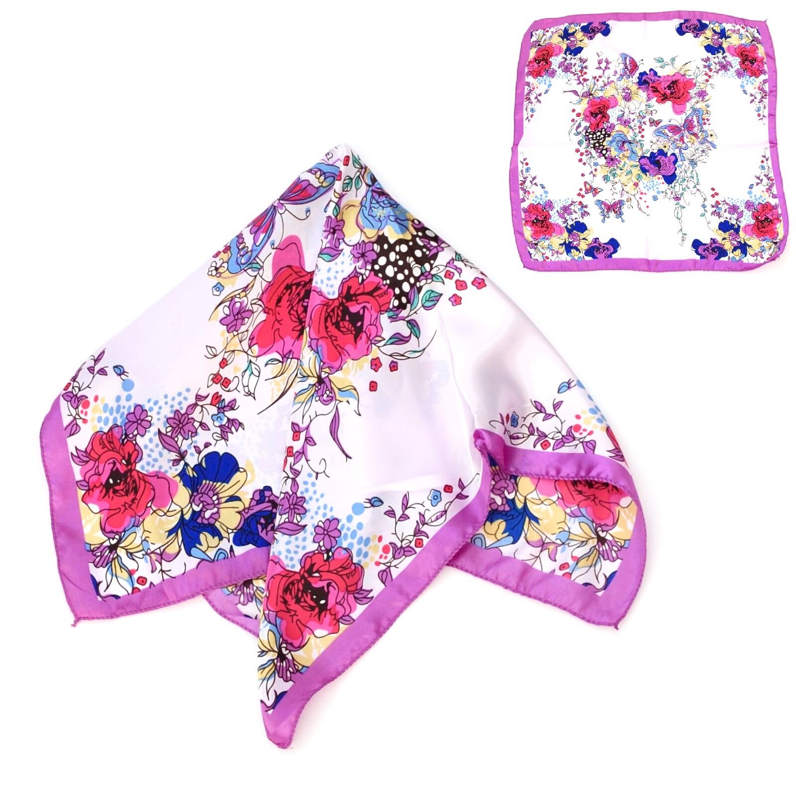 Fashion Ladies Square Satin Scarf Floral Prints