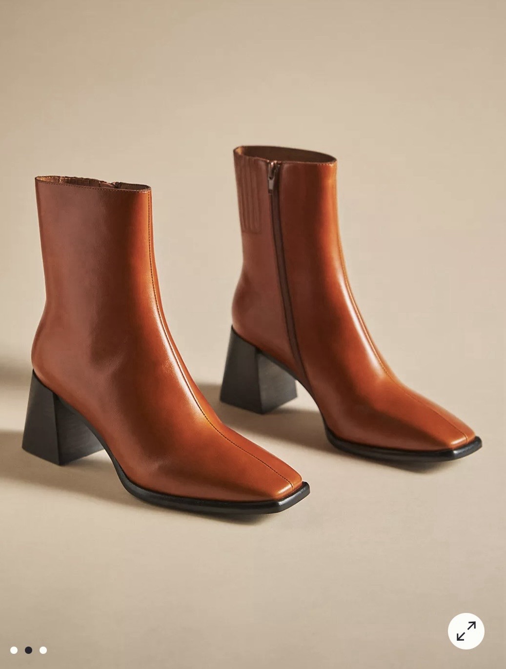 ANTHROPOLOGIE x JEFFERY CAMPBELL SHERPAL SQUARE BLOCK TOE BOOTS IN COGNAC 7.5