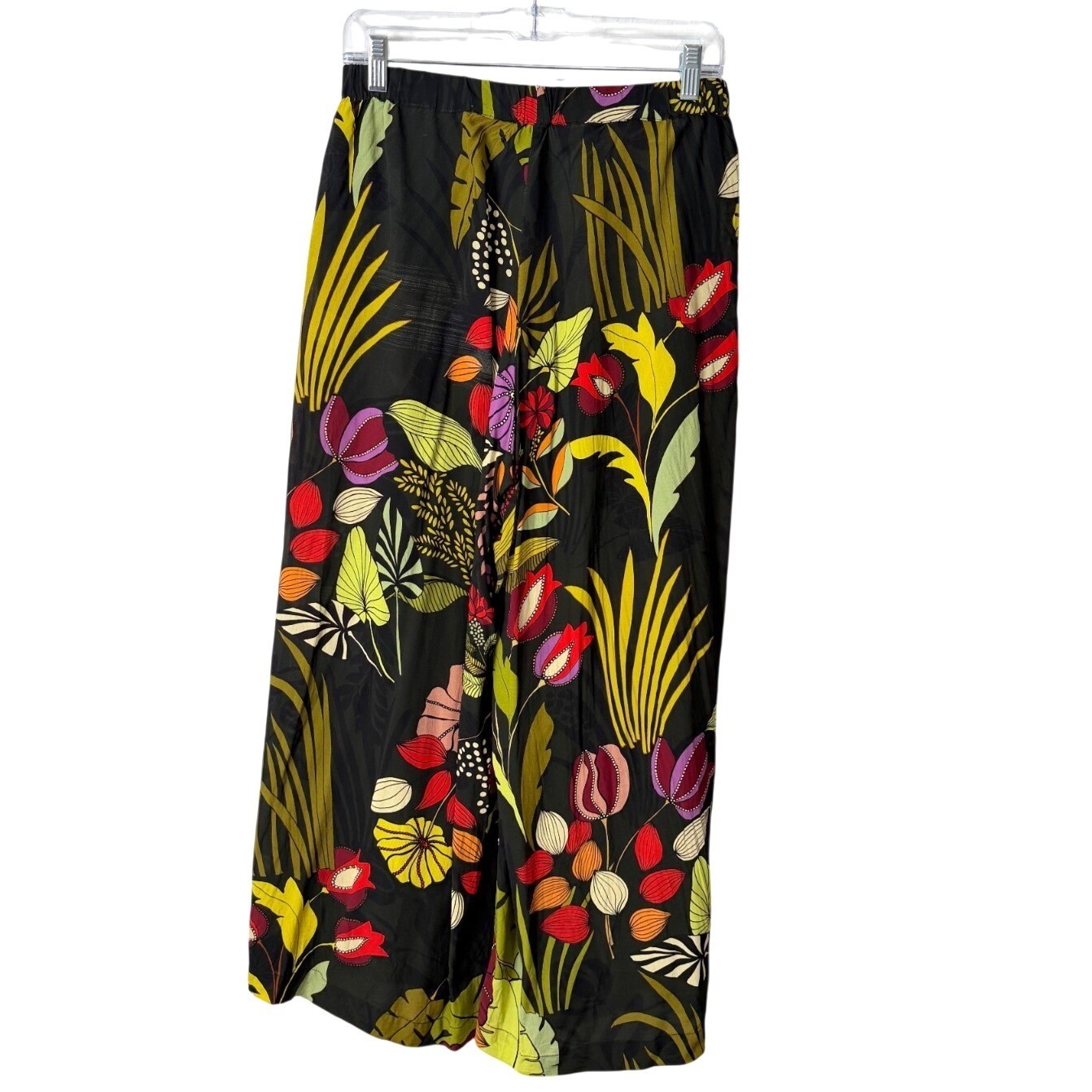 Alembika Womens US Size 8-10 Wide Leg Pants Sheer Tropical Floral Print Pull-On