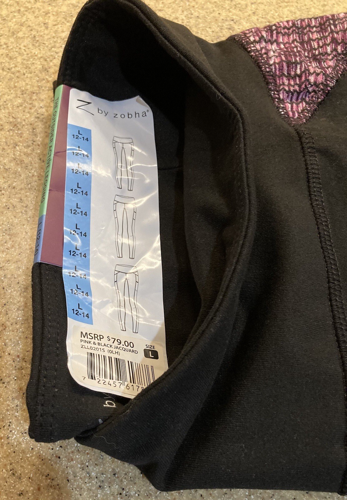 Z Outsider Active Legging Large Black Pink Jacquard Pocket Trail