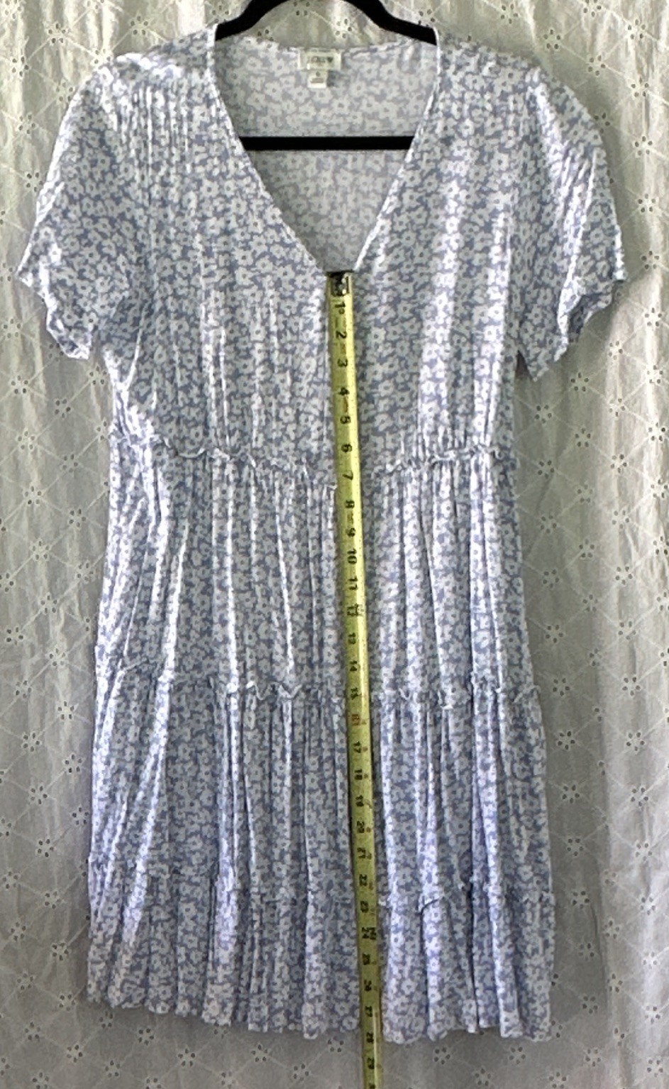 J.CREW Women’s Blue White Floral Sundress Short Sleeve V-Neck Knee Length S