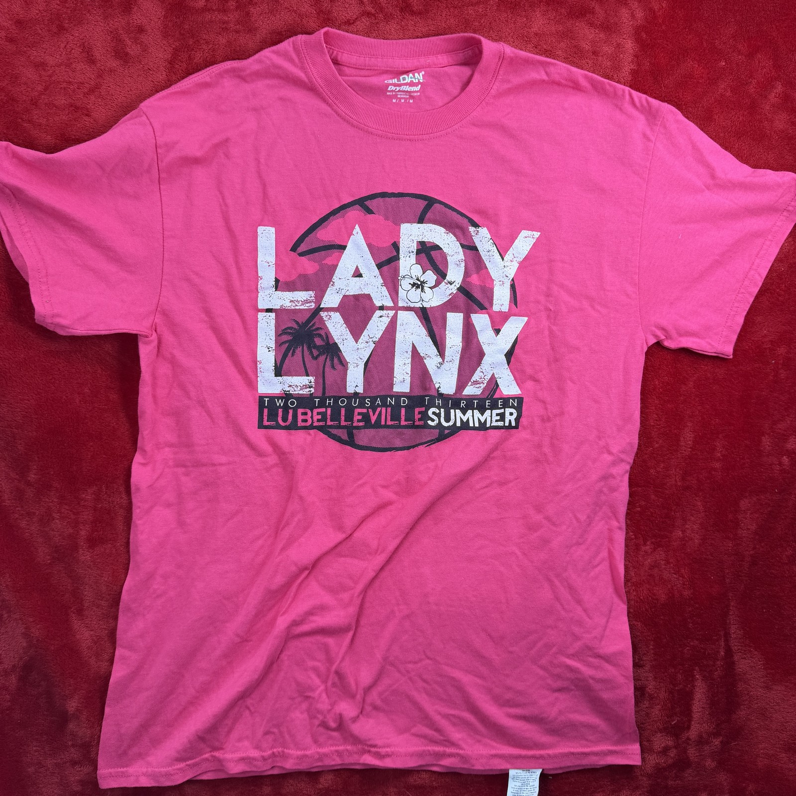 Gildan DryBlend Men’s M Pink Lady Lynx Lubelleville Summer 2013 Tropical T-Shirt