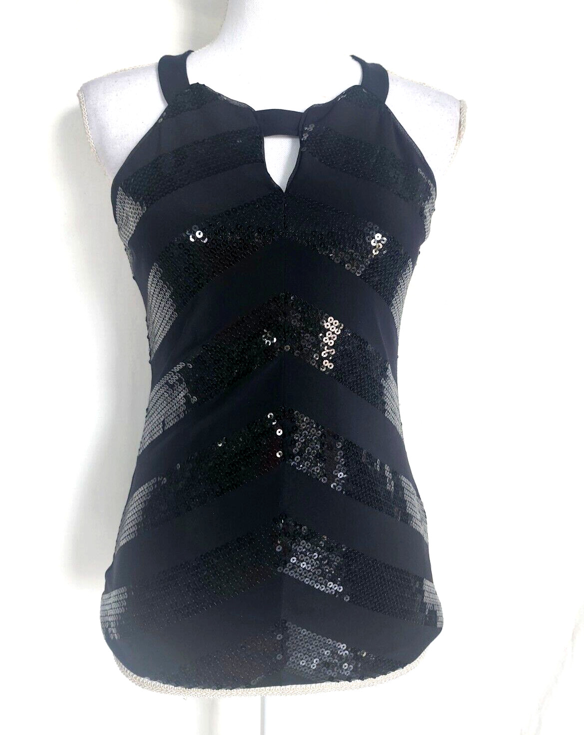 NWT White House Black Market Mitered Sequin Date Top Blouse Size XS Halter Black