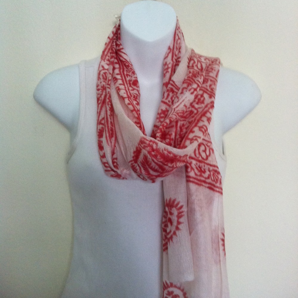 Om Hippie Yoga Meditation Prayer Cotton Scarf White-Red Scarves Handmade Nepal