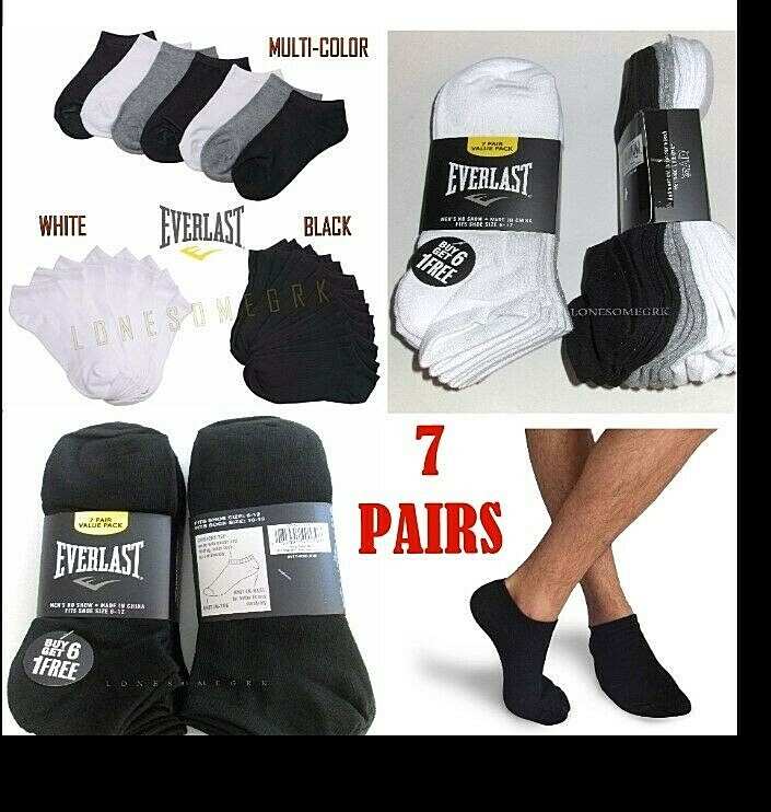7 Pairs Mens Thin Light Weight Moisture Wicking No Show Everlast Socks Free Ship