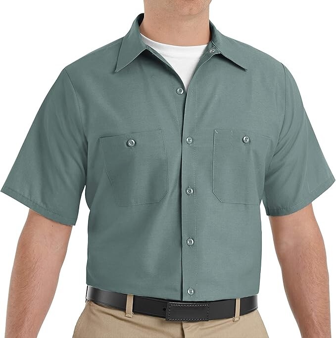 Red Kap Men’s Industrial Work Shirt, Regular Fit, Short Sleeve, Light Green