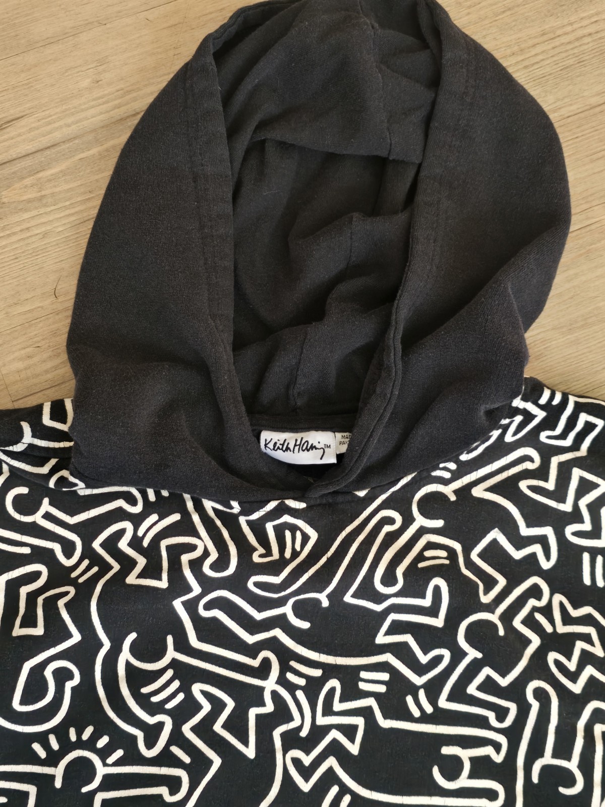 Keith Haring Youth XL Black & White All Over Print Hoodie Rare Find!