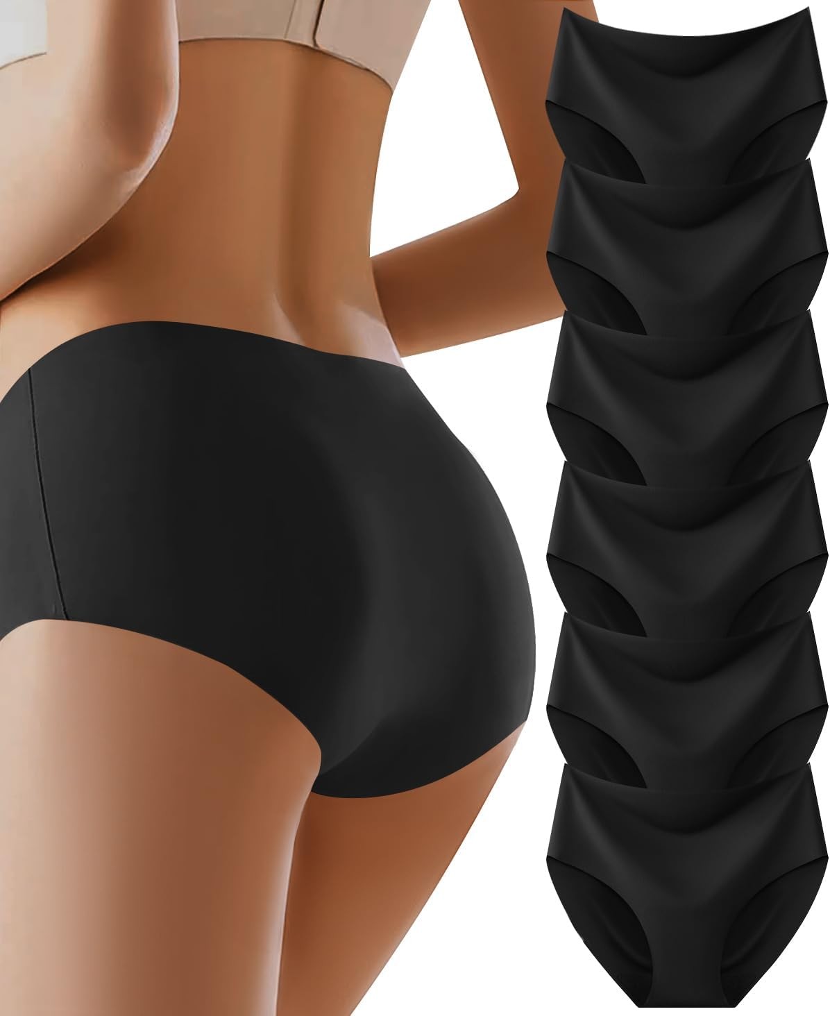 Seamless No Show High Waisted Womens Panties Full Coverage Underwear 6 Pack