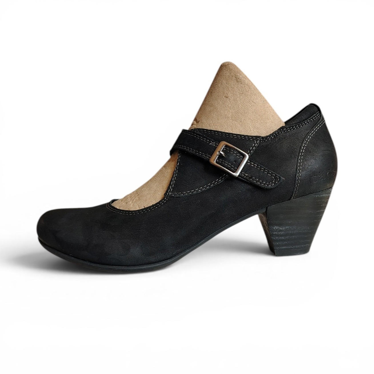 TAOS Studio Women’s Mary Jane Black Leather Stacked Heel Shoes Size 8