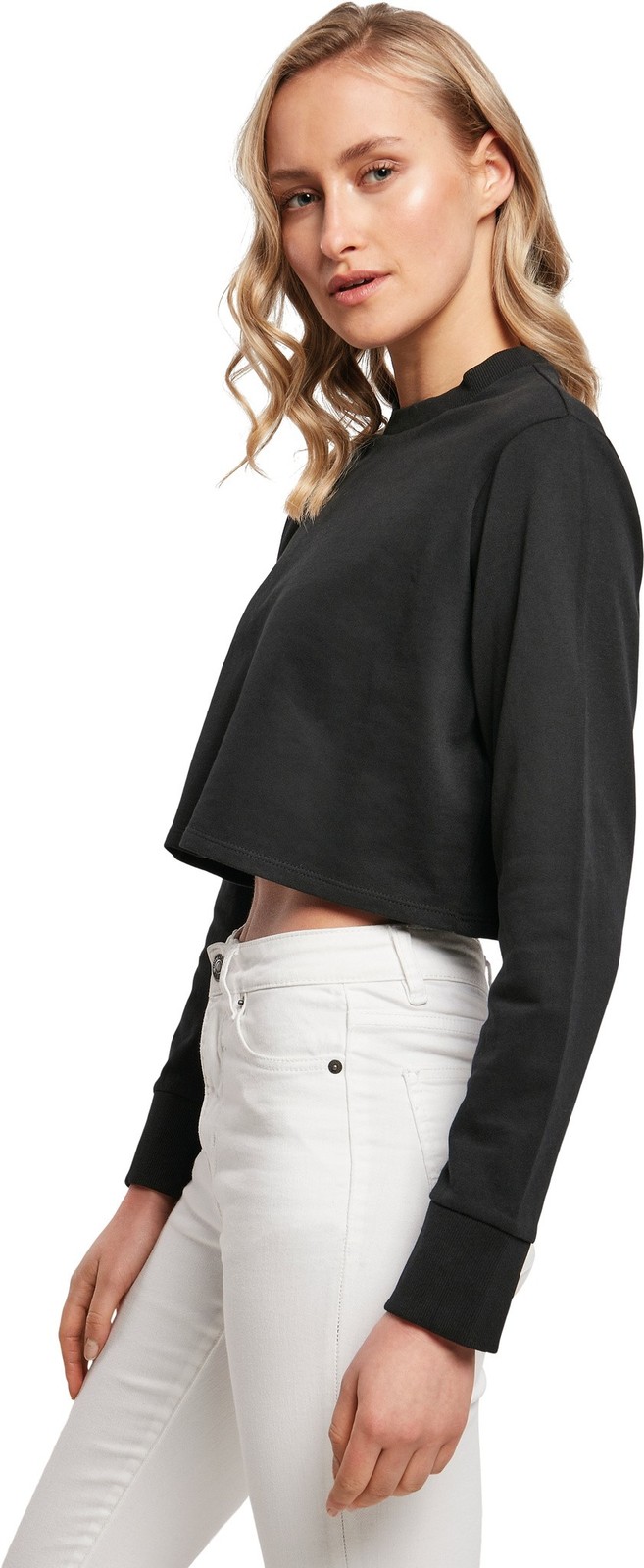 Build Your Brand Women’s terry cropped crew – Collar, Set-in sleeve, No pockets