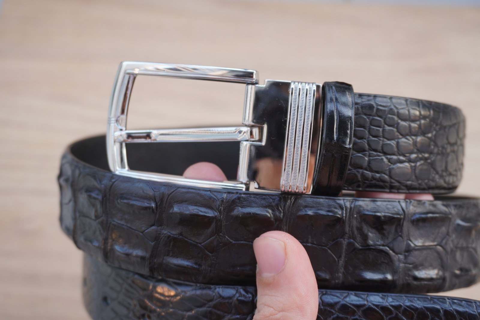 Black Real Genuine CROCODILE LEATHER Skin Men’s Belt W 1.3 inch #X30