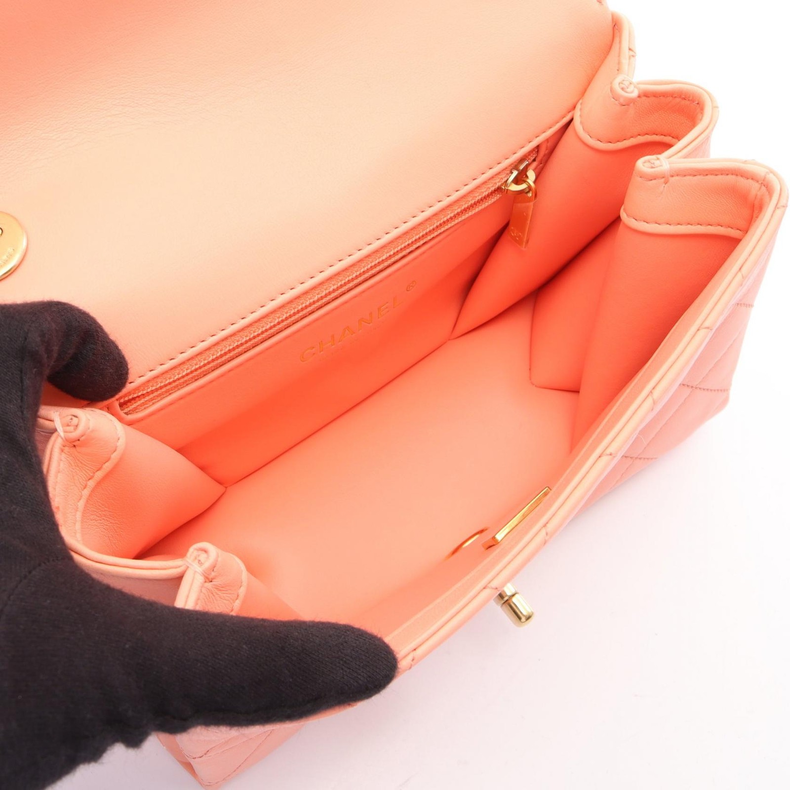 CHANEL Matelasse 2WAY Chain Shoulder Bag Lambskin Orange GHW Used Women