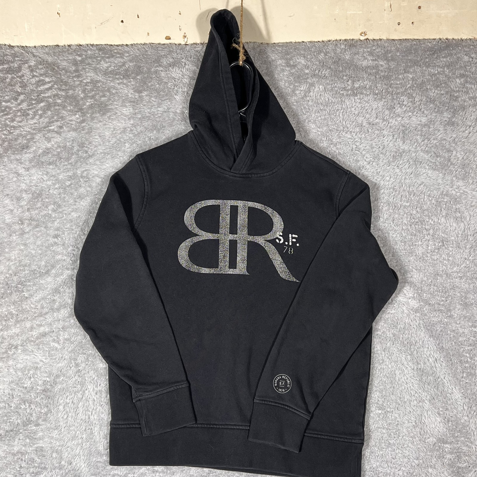 Banana Republic Hoodie Men Medium Black Cotton Fleece Lined Long Sleeve Pullover