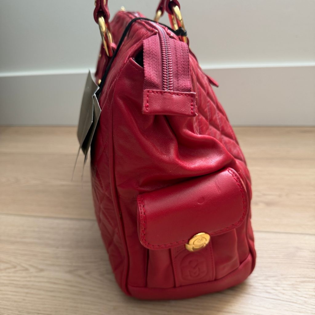 Marino Orlandi Red Quilted Genuine Leather Large Satchel Tote Bag Made in Italy