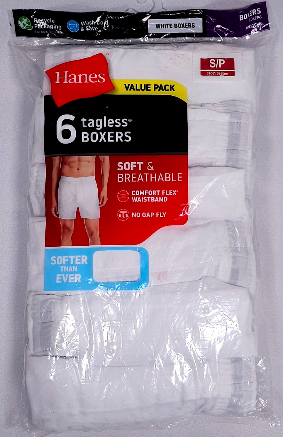 6-Pack HANES Men’s S/P Tagless Woven White Boxers Soft Breathable No Gap Fly NEW