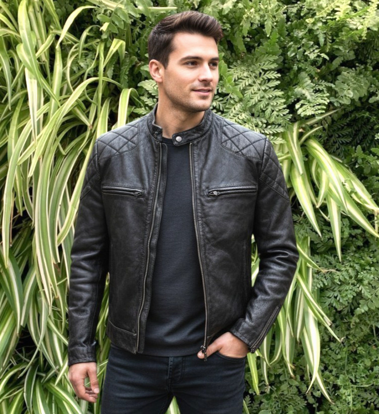 Cafe Racer Men’s Motorcycle Biker Style Black Jacket Leather Genuine Sheep skin