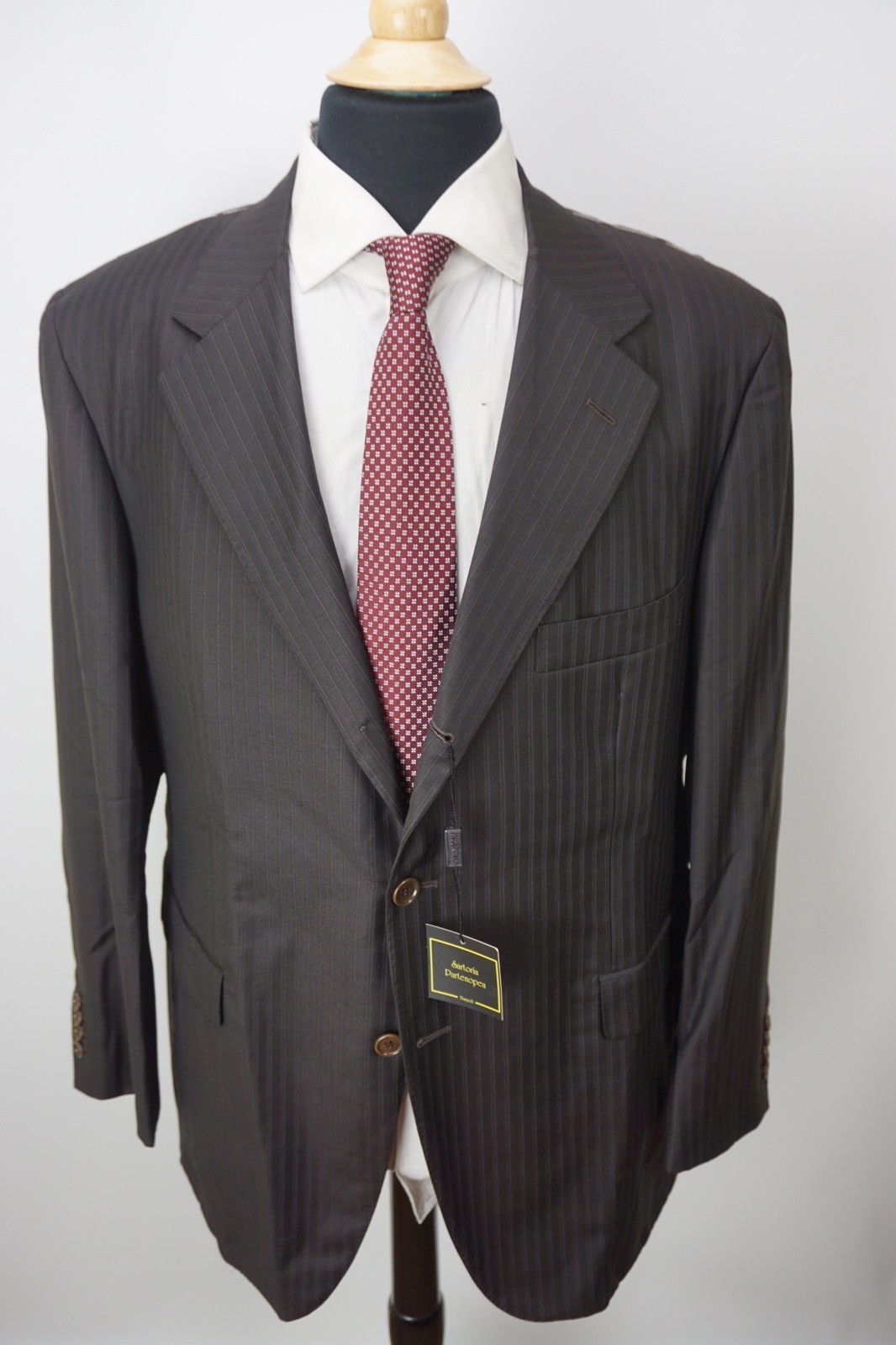Sartoria Partenopea Brown Striped Wool 2 Pc Suit Jacket Pants 48R 58EU NEW