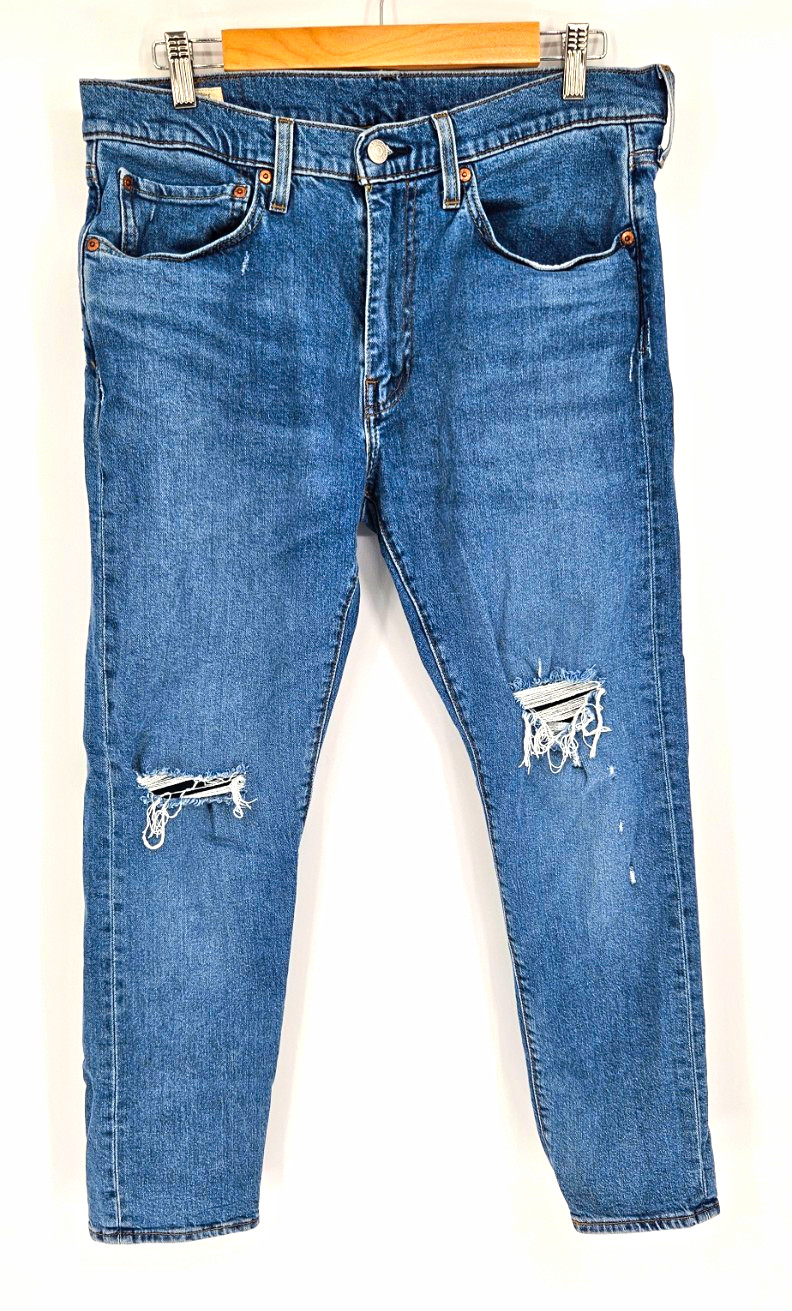 Levi’s Premium Men’s Slim Taper Blue Medium Wash Distressed Button Jeans