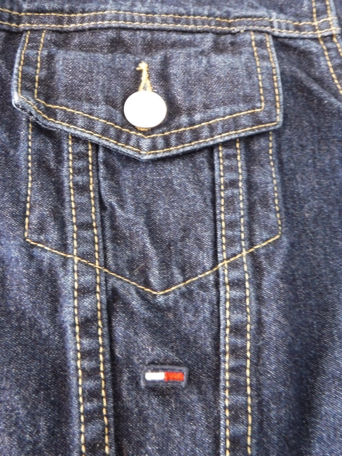 VINTAGE~TOMMY HILFIGER~Jean Jacket~Custom~PEACE HAND SIGN~Girls M~Hippie Art!
