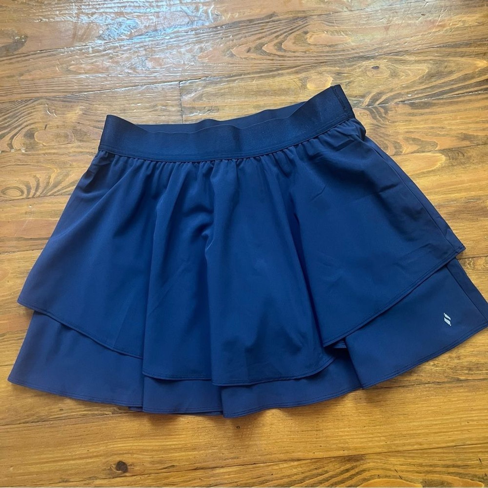 Skechers Solid Navy Sport Court Flowy Pleated Athleisure Tennis Pickleball in L