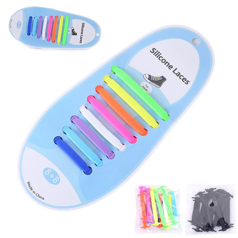 16Pcs Easy No Tie Shoelaces Elastic Flat Lazy Silicone Shoe Lace Adult