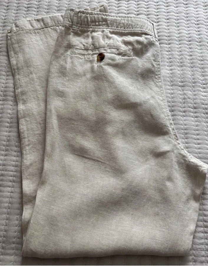 Club Room Luxury 100% Linen Pants Men’s Med Beige Drawstring Elastic Waist Beach