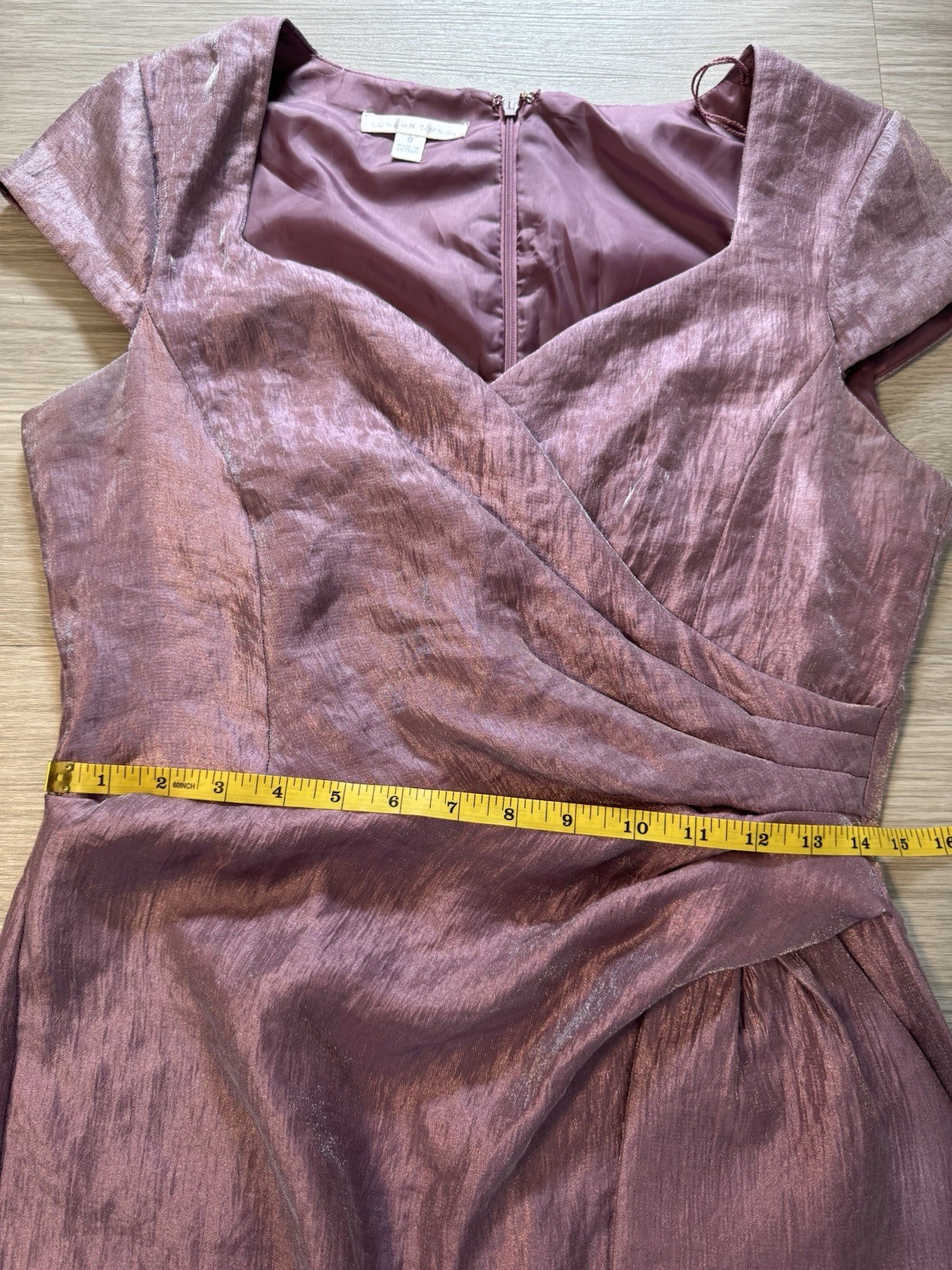 London Times Shimmer Purple Side Drape Short Sleeve Sheath Cocktail Dress 8