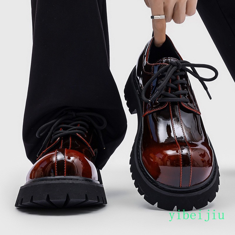 Men’s Retro Big Round Toe Business Derby Leather Shoes Thick Sole Brogues Gothic