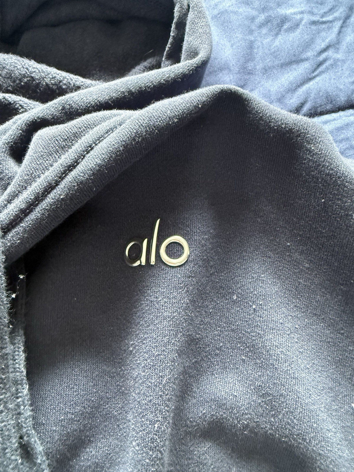 ALO Men’s M Blue Pullover Cotton Hoodie Logo Kangaroo Pocket Drawstring