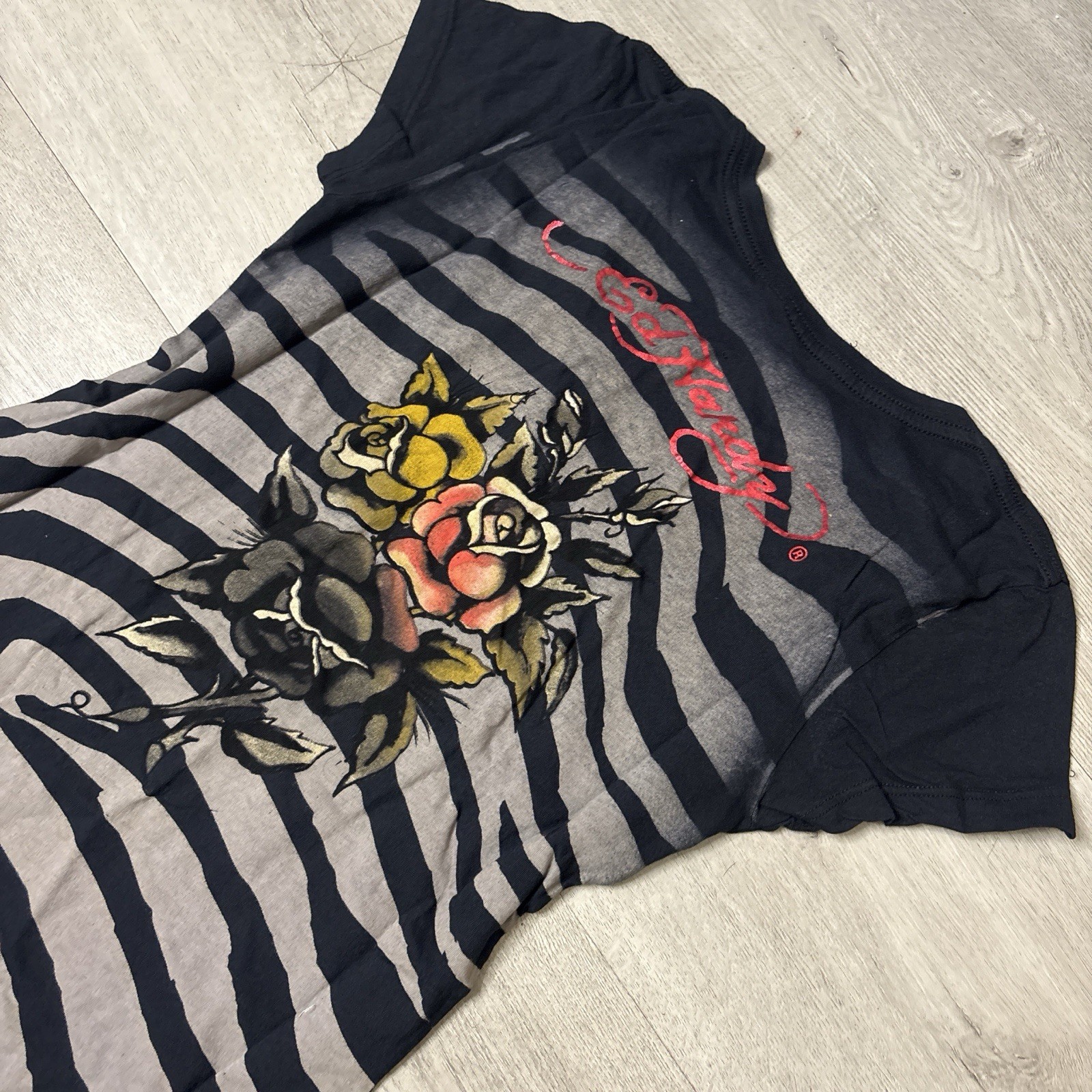 Vintage Ed Hardy By Christian Audigier Zebra Rose Dress Top Size S